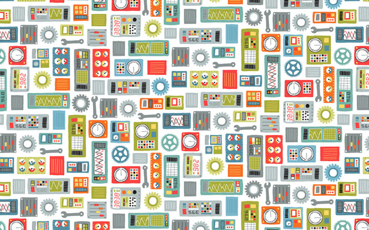 Makower Fabrics Outer Space Dials on White