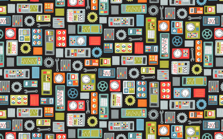 Makower Fabrics Outer Space Dials on Black