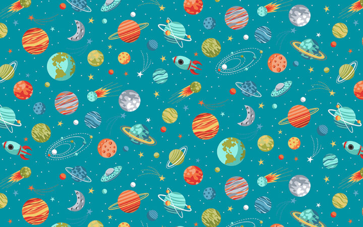 Makower Fabrics Outer Space Planets on Blue