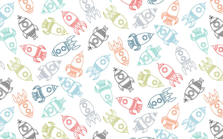 Makower Fabrics Outer Space Rockets on White