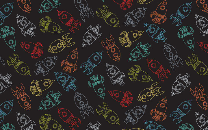 Makower Fabrics Outer Space Rockets on Black