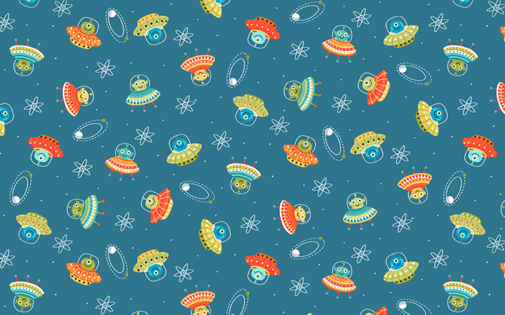 Makower Fabrics Outer Space Alien Scatter on Blue