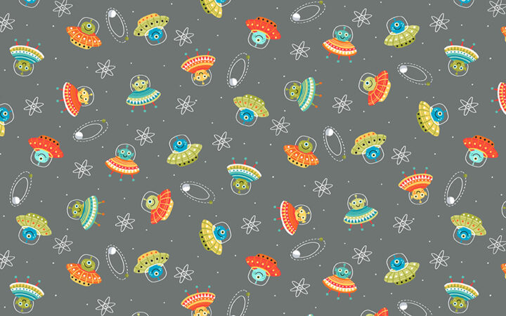 Makower Fabrics Outer Space Alien Scatter on Grey