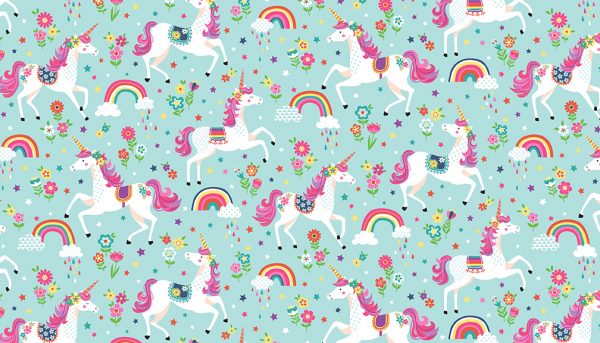 Daydream by Makower Fabrics Unicorns on Turquoise