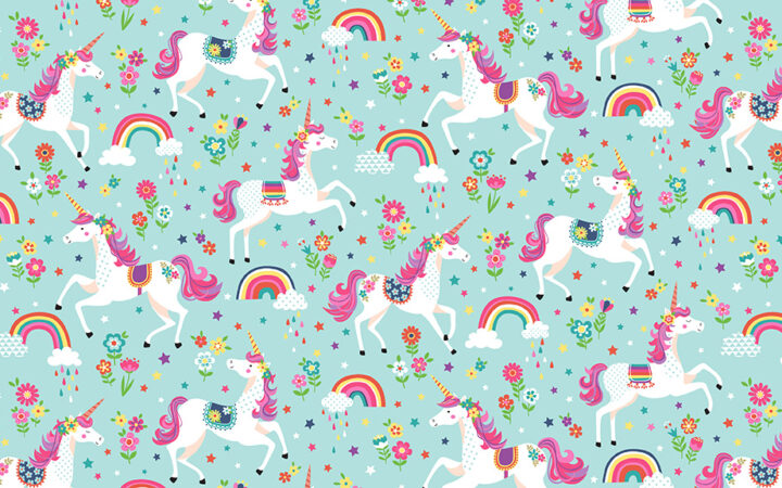 Makower Daydream Unicorns Turquoise