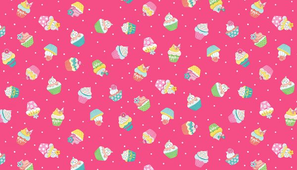 Daydream by Makower Fabrics Cupcakes on Bright Pink