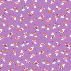 Daydream by Makower Fabrics Rainbows on Mid Purple