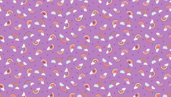 Daydream by Makower Fabrics Rainbows on Mid Purple
