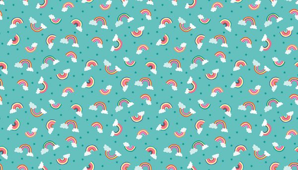 Daydream by Makower Fabrics Rainbows on Turquoise