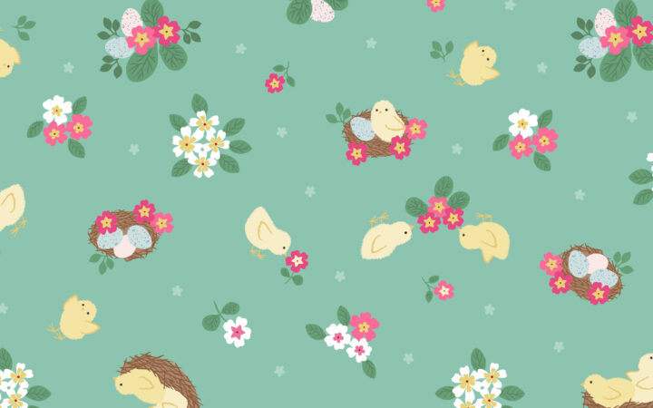 Lewis & Irene Bunny Hop Chicks on Spring Green
