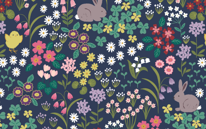 Lewis & Irene Bunny Hop Dark Blue Floral