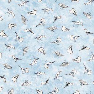 P & B Textiles Seagulls on a mottled blue sky background