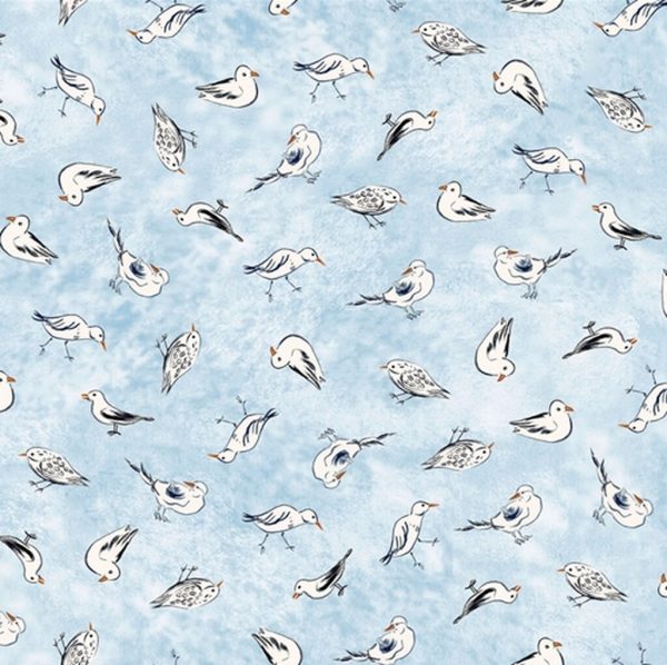 P & B Textiles Seagulls on a mottled blue sky background
