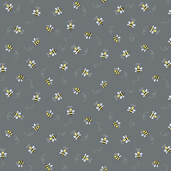 Makower Fabrics Bumble Bees on Dark Grey