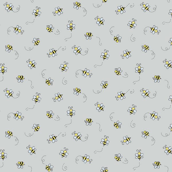 Makower Fabrics Bumble Bees on Light Grey