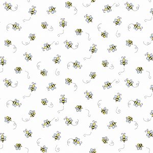Makower Fabrics Bumble Bees on White