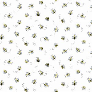Makower Fabrics Bumble Bees on White