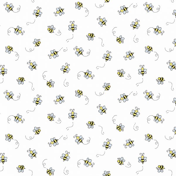 Makower Fabrics Bumble Bees on White