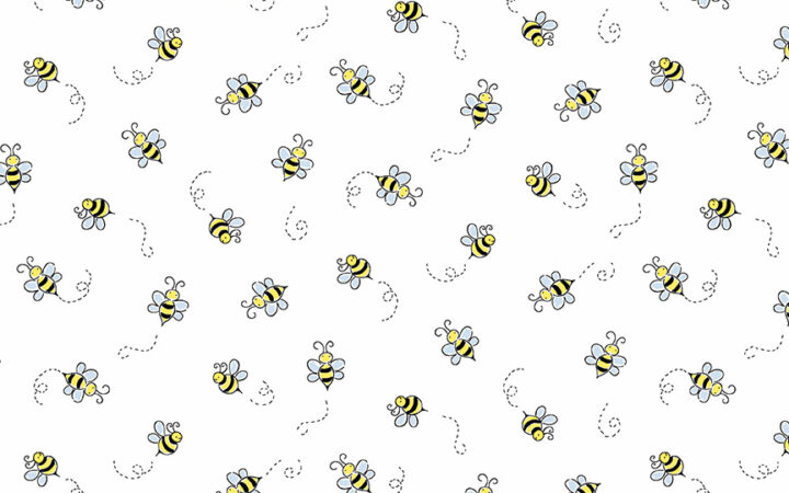 Makower Fabrics Bumble Bees on White