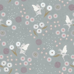 Lewis & Irene Fairy Clocks & Fairies on Grey Blue with Silver metallic A505.2