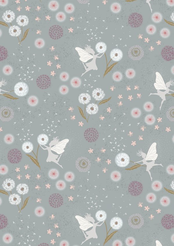 Lewis & Irene Fairy Clocks & Fairies on Grey Blue with Silver metallic A505.2