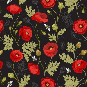 Lewis & Irene Fabric Poppies and Bee on Black A553.3