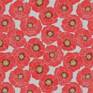 Lewis & Irene Poppies Fabric Large Poppies on Light Grey A554.1