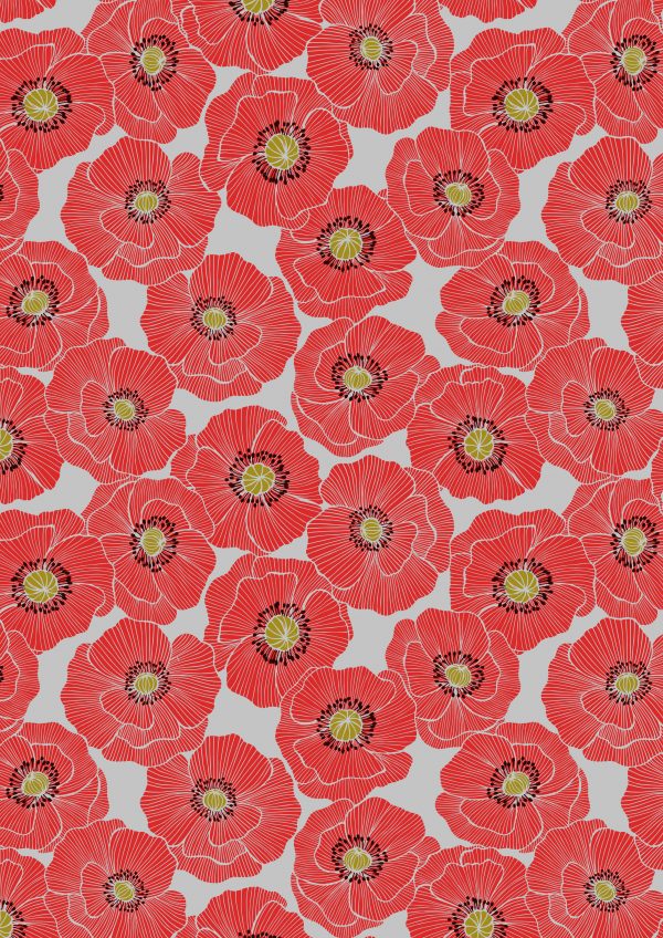 Lewis & Irene Poppies Fabric Large Poppies on Light Grey A554.1