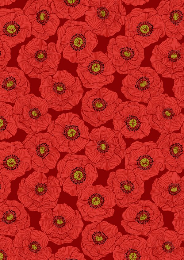 Lewis & Irene Poppies Fabric Large Poppies on Red A554.2