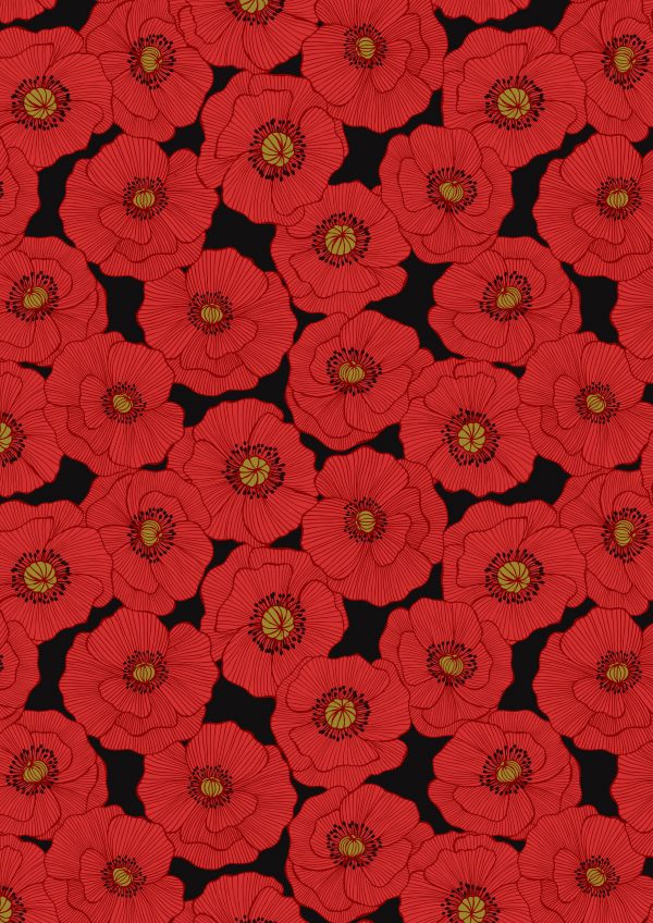 Lewis & Irene Poppies Fabric Large Poppies on Black A554.3