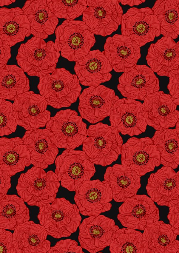 Lewis & Irene Poppies Fabric Large Poppies on Black A554.3