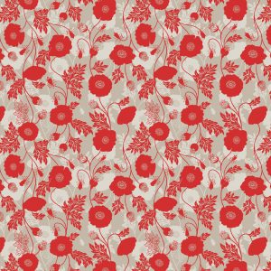 Lewis & Irene Poppies Fabric Poppy Shadow on Natural A555.1