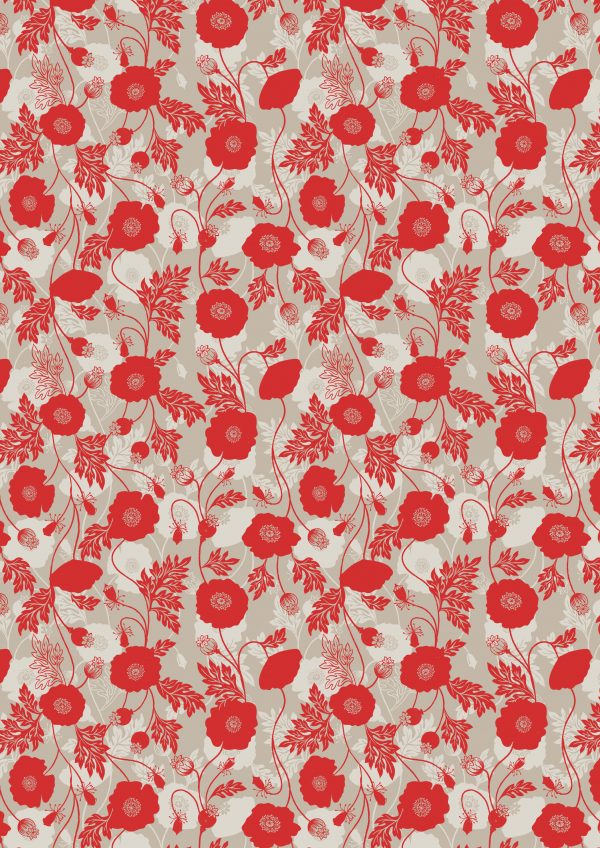 Lewis & Irene Poppies Fabric Poppy Shadow on Natural A555.1