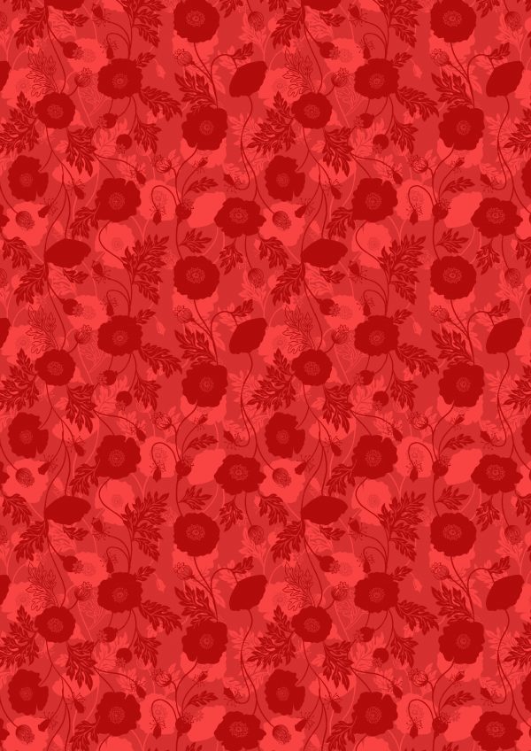 Lewis & Irene Poppies Fabric Poppy Shadow on Red A555.2