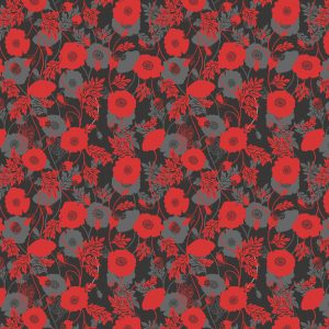Lewis & Irene Poppies Fabric Poppy Shadow on Black A555.3