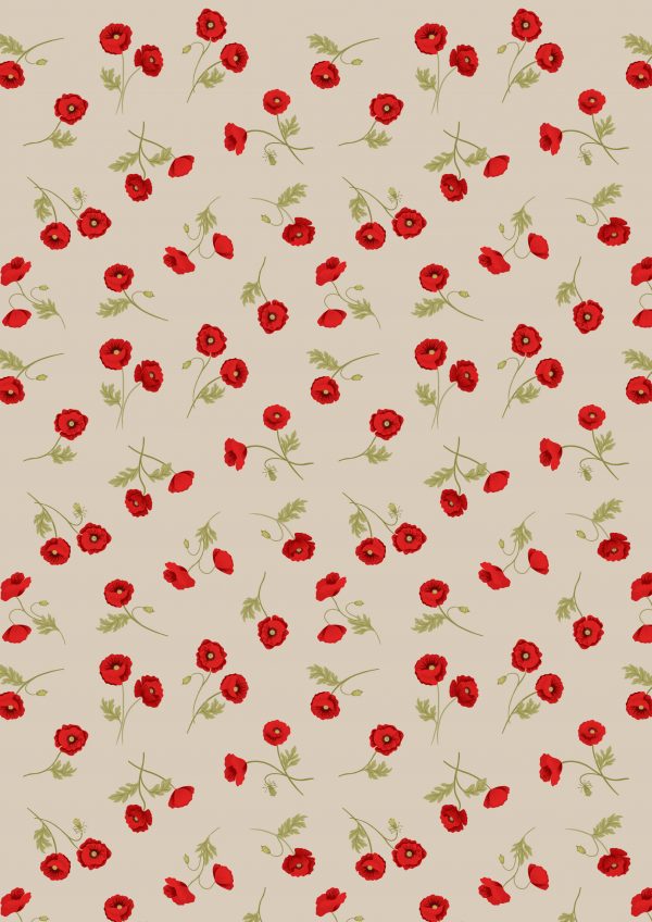 Lewis & Irene Fabrics Little Poppies on Natural A556.1