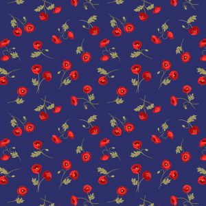 Lewis & Irene Fabrics Little Poppies on Blue A556.2