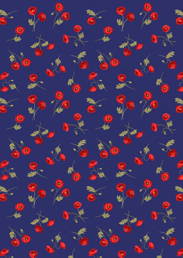 Lewis & Irene Fabrics Little Poppies on Blue A556.2