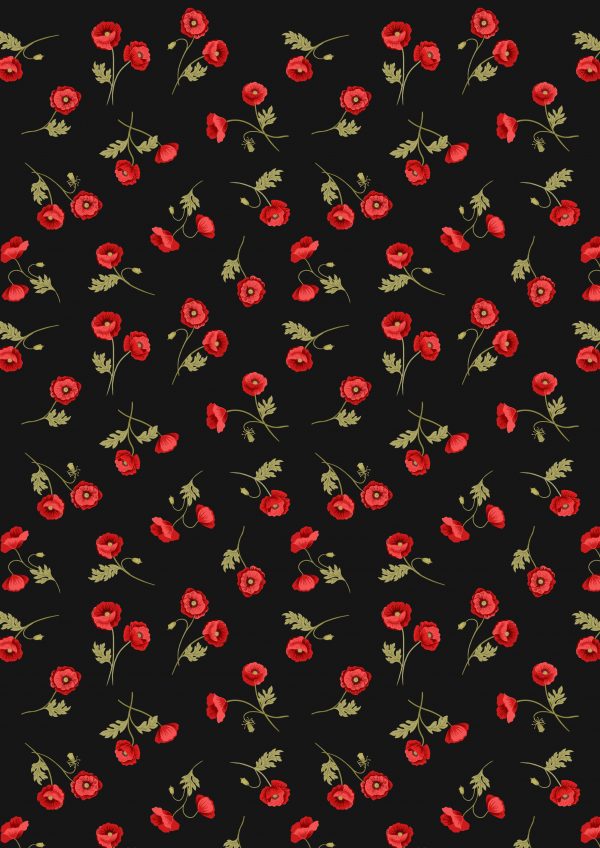 Lewis & Irene Fabrics Poppies Little Poppies on Black A556.3