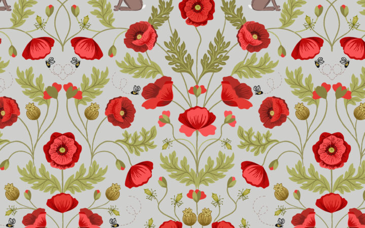 Lewis & Irene Poppies Poppy & Hare on Light Grey