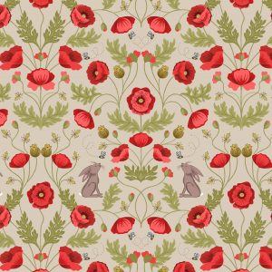 Lewis & Irene Fabric Poppies & Hare on Natural A557.2