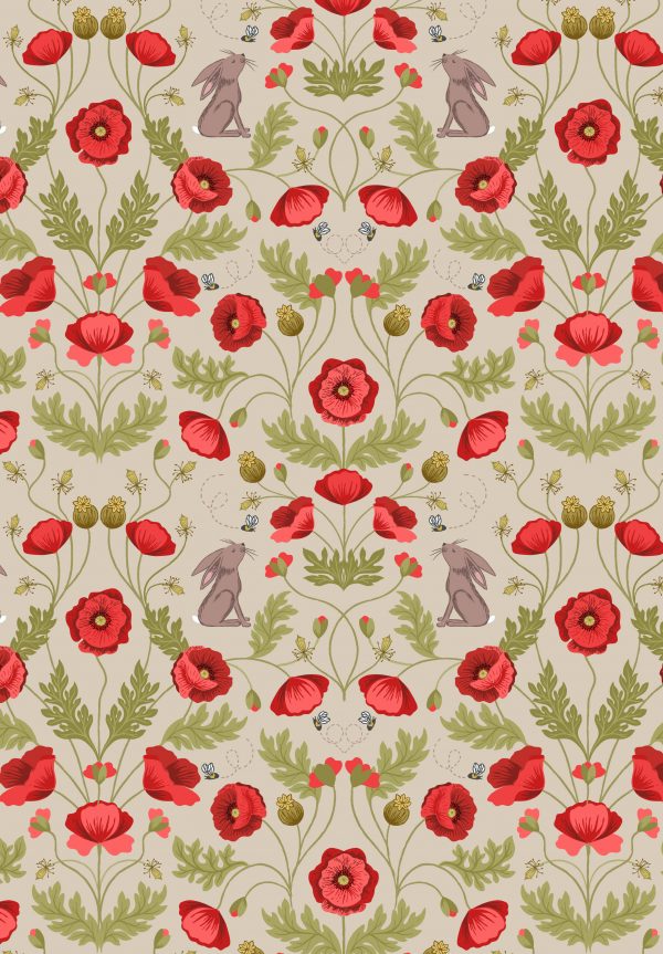 Lewis & Irene Fabric Poppies & Hare on Natural A557.2