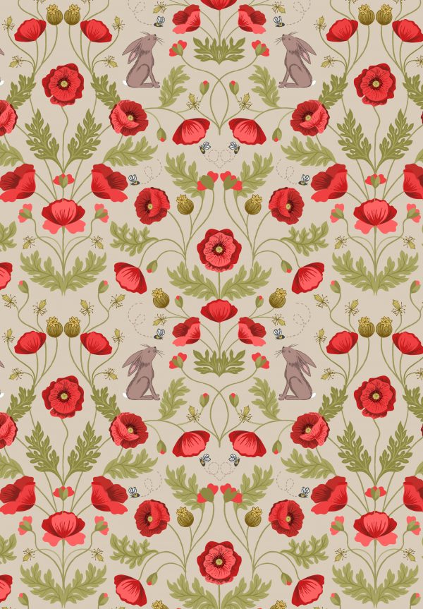Lewis & Irene Fabric Poppies & Hare on Natural A557.2