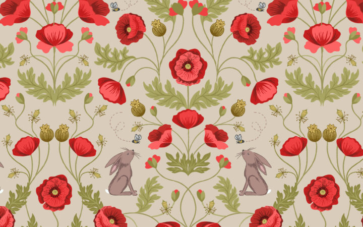 Lewis & Irene Poppies Poppy & Hare on Natural