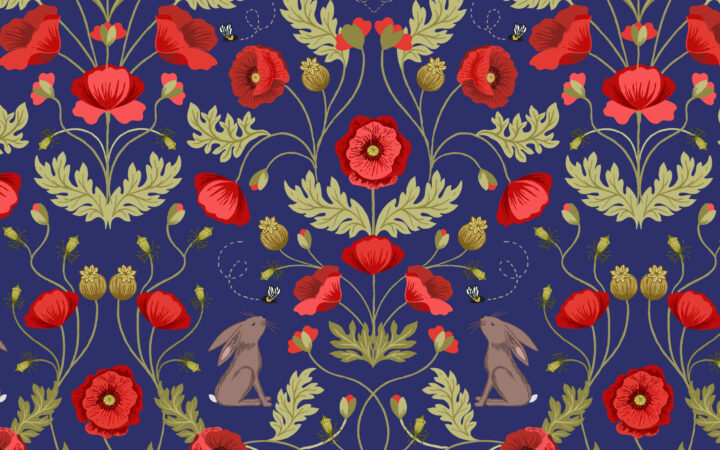 Lewis & Irene Poppies Poppy & Hare on Blue