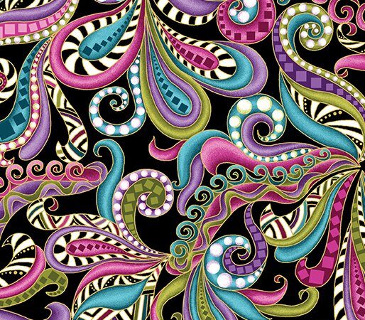 Benartex Dog On It Black Carnival Scroll