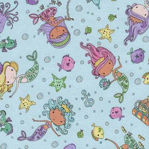 Timeless Treasures Silver Sparkle Mermaid Fabric