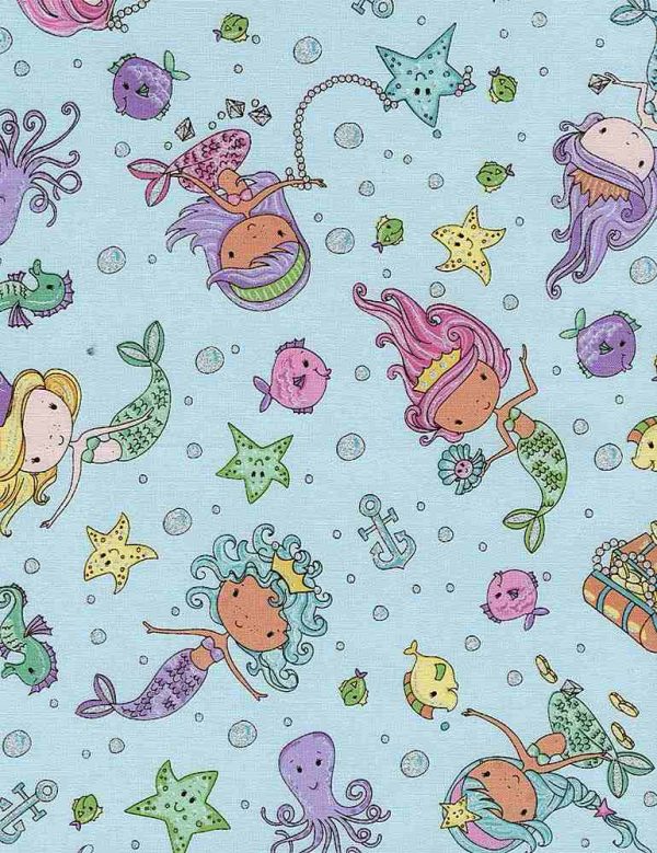 Timeless Treasures Silver Sparkle Mermaid Fabric