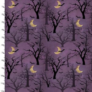 3 Wishes Fabric Spooky Halloween Purple Woodland