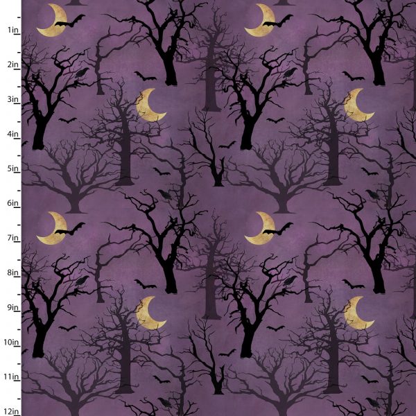 3 Wishes Fabric Spooky Halloween Purple Woodland